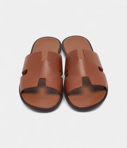 Hermes Brown Leather Izmir Slides 43 EU