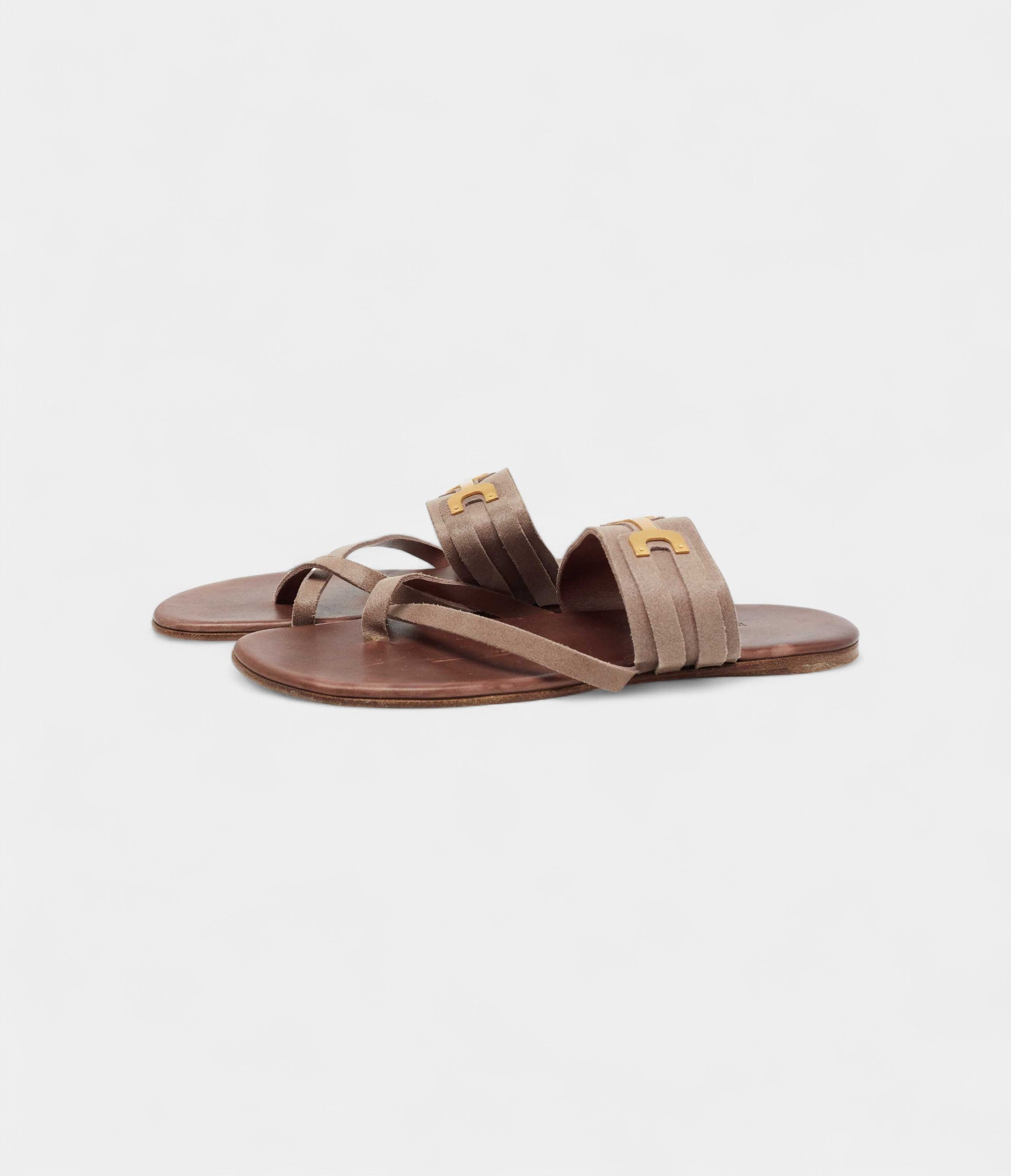 Hermes Brown Suede Ring Toe Flat Sandals 41 EU