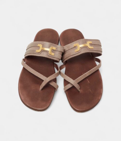 Hermes Brown Suede Ring Toe Flat Sandals 41 EU
