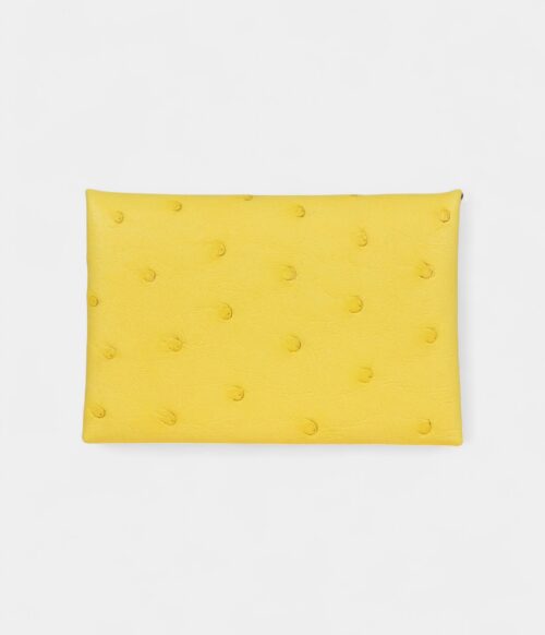 Hermès Calvi Card Holder Jaune Citron Ostrich Palladium Hardware