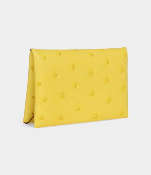 Hermès Calvi Card Holder Jaune Citron Ostrich Palladium Hardware