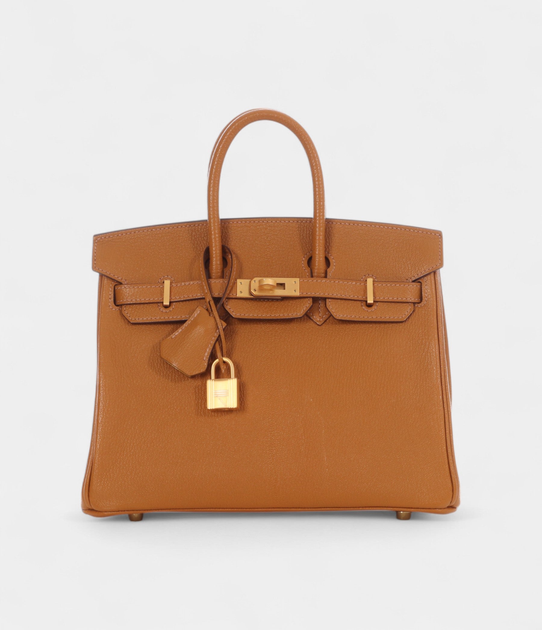 Hermès Caramel and Jaune Chèvre Mysore Birkin 25 Gold Hardware