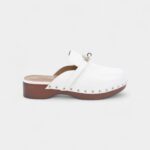 Hermès Carlotta White Leather Mules with Studded Wooden Platform and Palladium Hardware