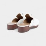 Hermès Carlotta White Leather Mules with Studded Wooden Platform and Palladium Hardware