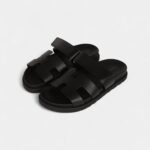 Hermès Chypre Sandals Black Calfskin Palladium Hardware 34.5 EU
