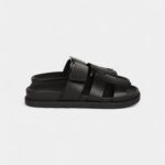 Hermès Chypre Sandals Black Calfskin Palladium Hardware 34.5 EU