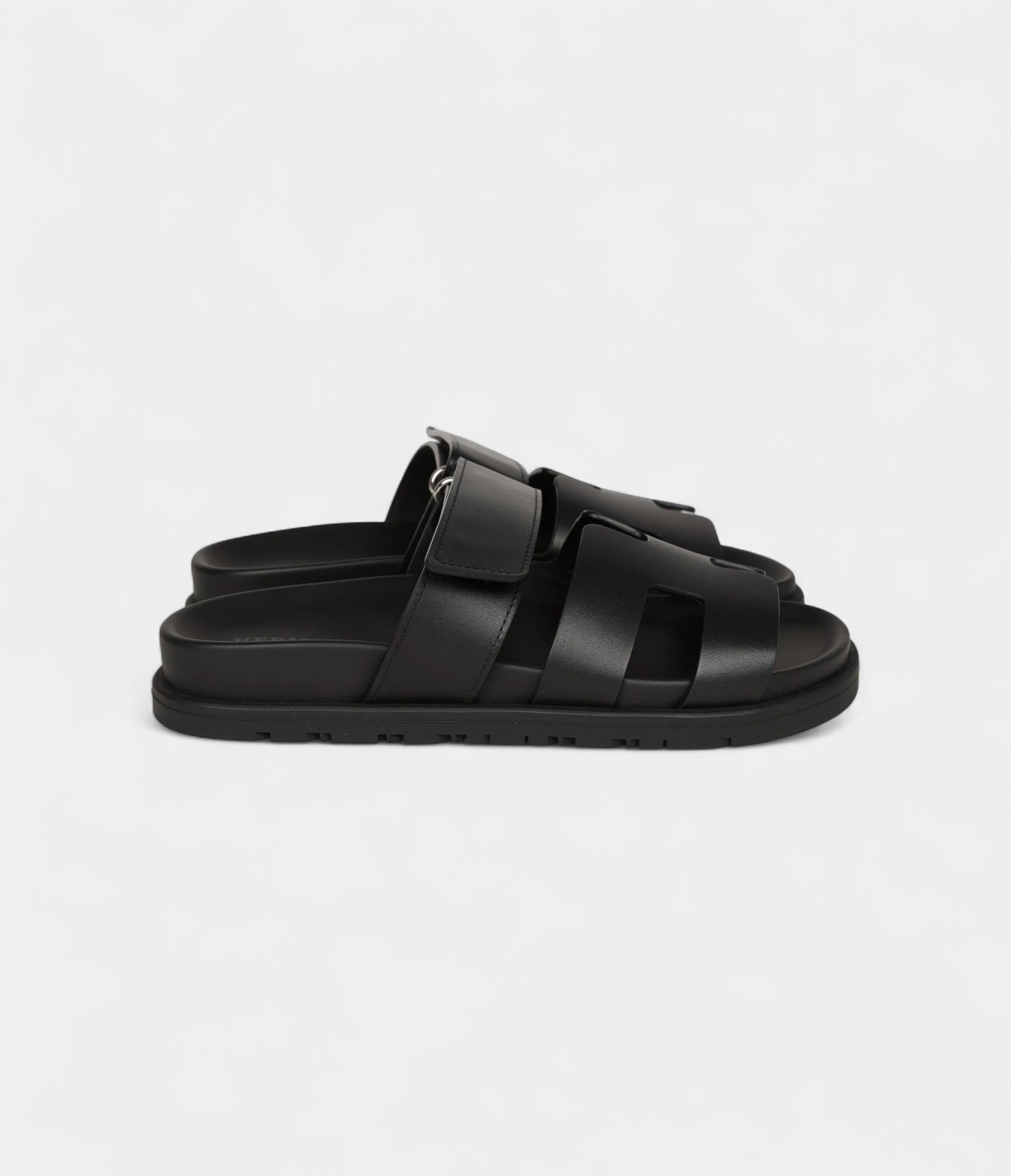 Hermès Chypre Sandals Black Calfskin Palladium Hardware 34.5 EU