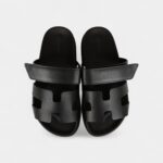 Hermès Chypre Sandals Black Calfskin Palladium Hardware 34.5 EU