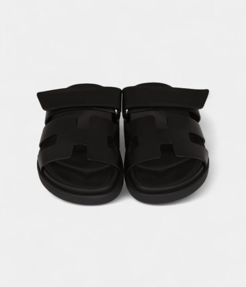 Hermès Chypre Sandals Black Calfskin Palladium Hardware 34.5 EU