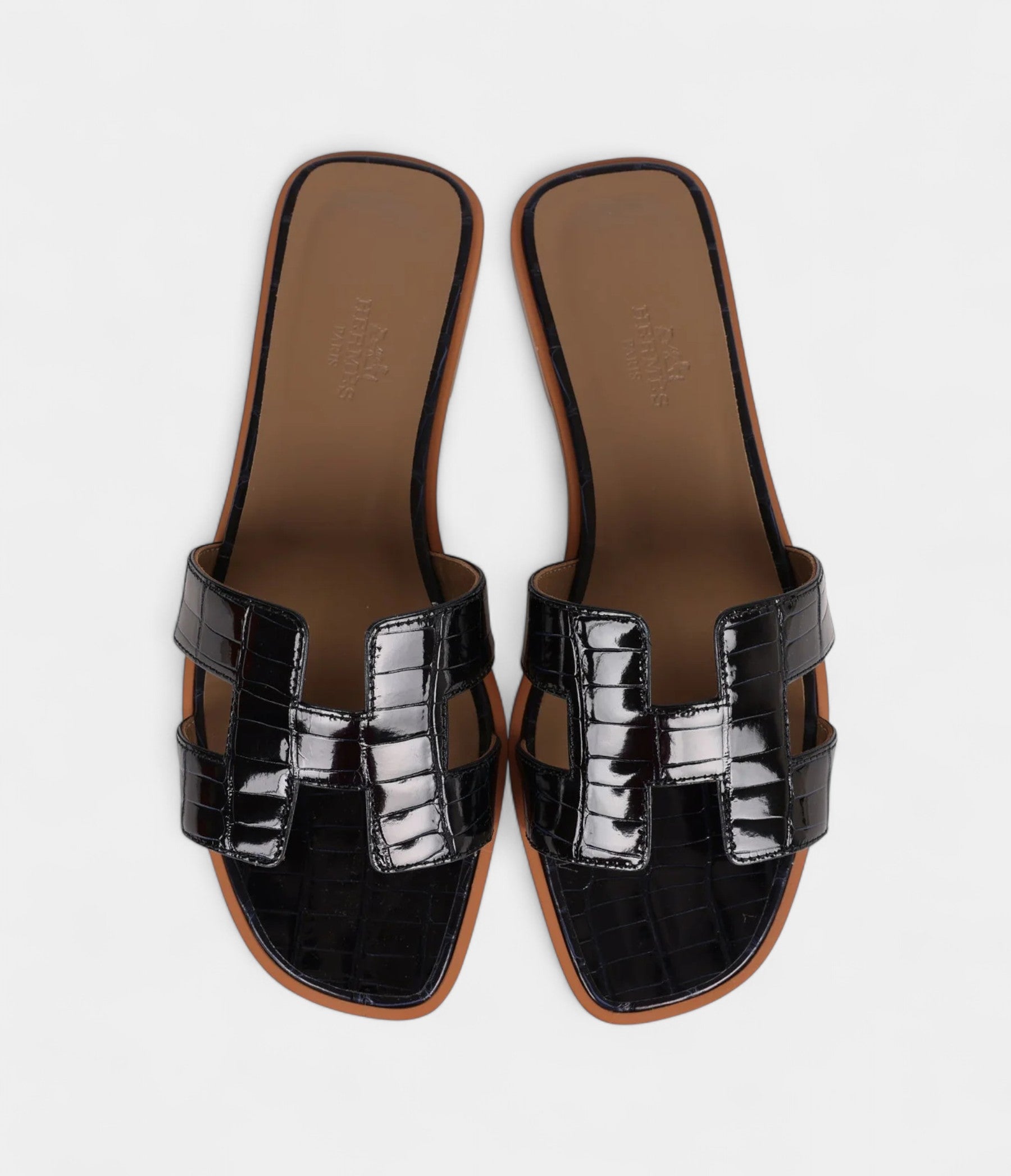 Hermès Oran Sandals Marine Shiny Alligator 37
