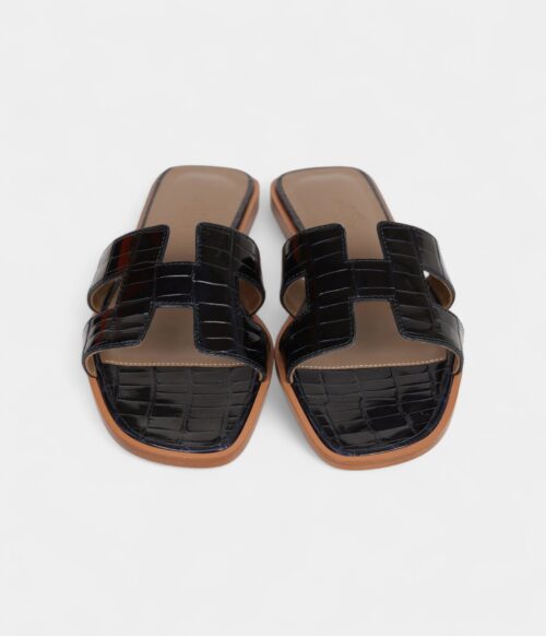 Hermès Oran Sandals Marine Shiny Alligator 37