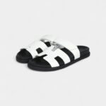 Hermès Chypre Sandals White Calfskin Palladium Hardware 38 EU