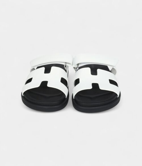 Hermès Chypre Sandals White Calfskin Palladium Hardware 38 EU
