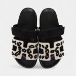 Hermès Chypre Techno Sandal Beige Esquisse and Black Tufted Suede Palladium Hardware 37 EU