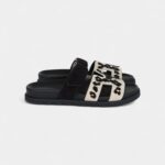 Hermès Chypre Techno Sandal Beige Esquisse and Black Tufted Suede Palladium Hardware 37 EU