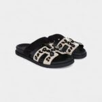 Hermès Chypre Techno Sandal Beige Esquisse and Black Tufted Suede Palladium Hardware 37 EU