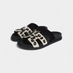 Hermès Chypre Techno Sandal Beige Esquisse and Black Tufted Suede Palladium Hardware 37 EU