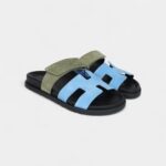 Hermès Chypre Techno Sandal Bleu Cameo/Vert Suede Palladium Hardware 37.5 EU