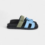 Hermès Chypre Techno Sandal Bleu Cameo/Vert Suede Palladium Hardware 37.5 EU