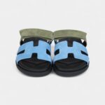 Hermès Chypre Techno Sandal Bleu Cameo/Vert Suede Palladium Hardware 37.5 EU