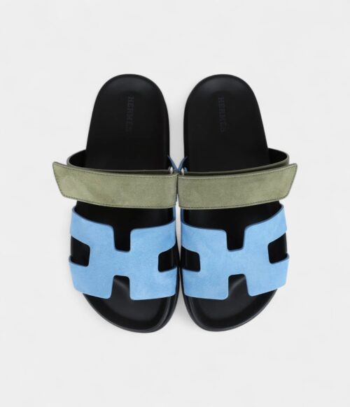 Hermès Chypre Techno Sandal Bleu Cameo/Vert Suede Palladium Hardware 37.5 EU