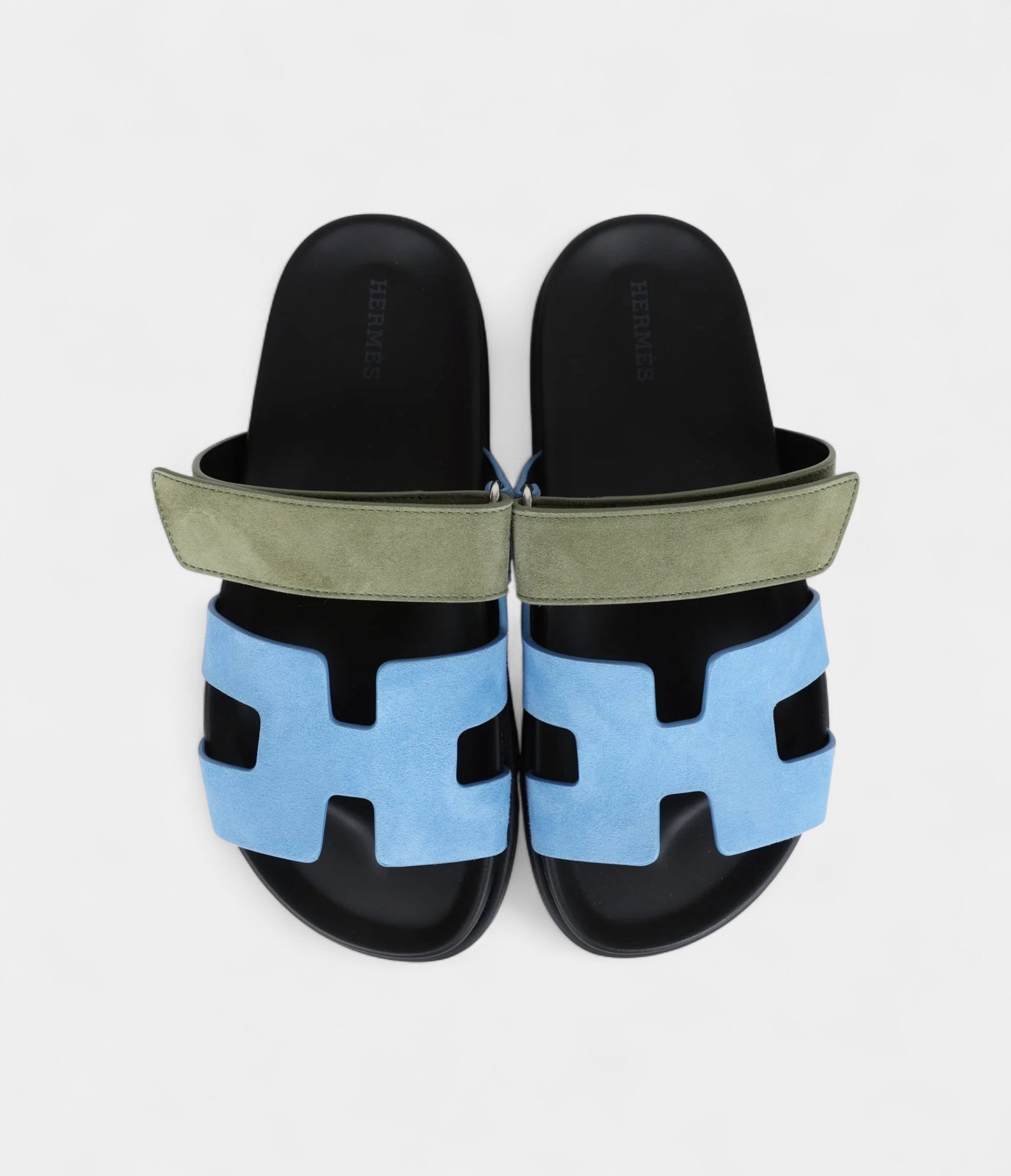 Hermès Chypre Techno Sandal Bleu Cameo/Vert Suede Palladium Hardware 37.5 EU