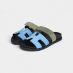 Hermès Chypre Techno Sandal Bleu Cameo/Vert Suede Palladium Hardware 37.5 EU