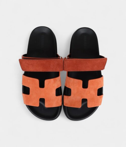 Hermès Chypre Techno Sandal Rose Bois De Santal and Rouge De Turin Suede Palladium Hardware 37 EU