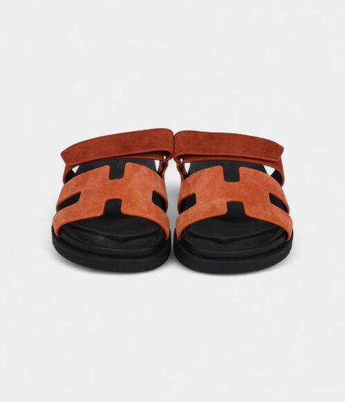 Hermès Chypre Techno Sandal Rose Bois De Santal and Rouge De Turin Suede Palladium Hardware 37 EU