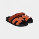 Hermès Chypre Techno Sandal Rose Bois De Santal and Rouge De Turin Suede Palladium Hardware 37 EU