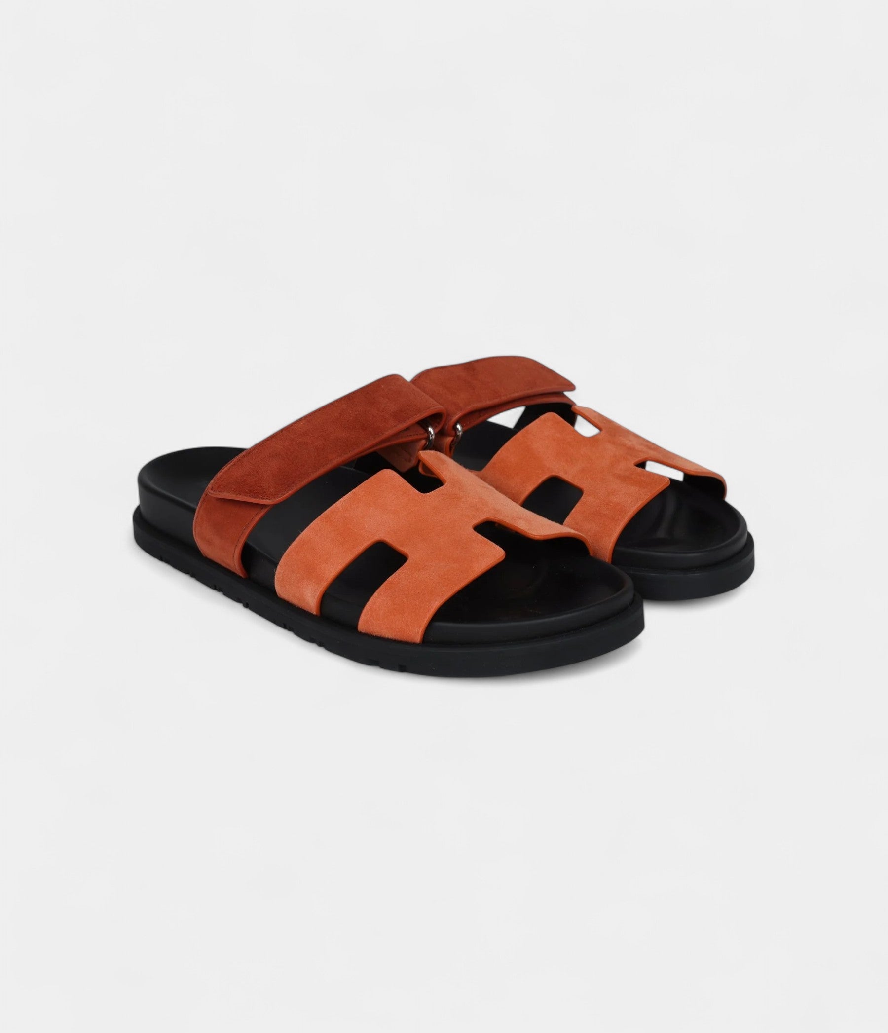 Hermès Chypre Techno Sandal Rose Bois De Santal and Rouge De Turin Suede Palladium Hardware 37 EU
