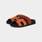 Hermès Chypre Techno Sandal Rose Bois De Santal and Rouge De Turin Suede Palladium Hardware 37 EU