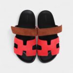 Hermès Chypre Techno Sandal Rouge Cinetique/Gold Suede Palladium Hardware 36.5 EU