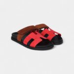 Hermès Chypre Techno Sandal Rouge Cinetique/Gold Suede Palladium Hardware 36.5 EU