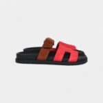 Hermès Chypre Techno Sandal Rouge Cinetique/Gold Suede Palladium Hardware 37 EU