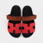 Hermès Chypre Techno Sandal Rouge Cinetique/Gold Suede Palladium Hardware 37 EU