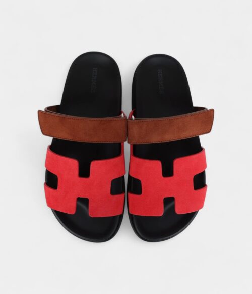 Hermès Chypre Techno Sandal Rouge Cinetique/Gold Suede Palladium Hardware 37 EU