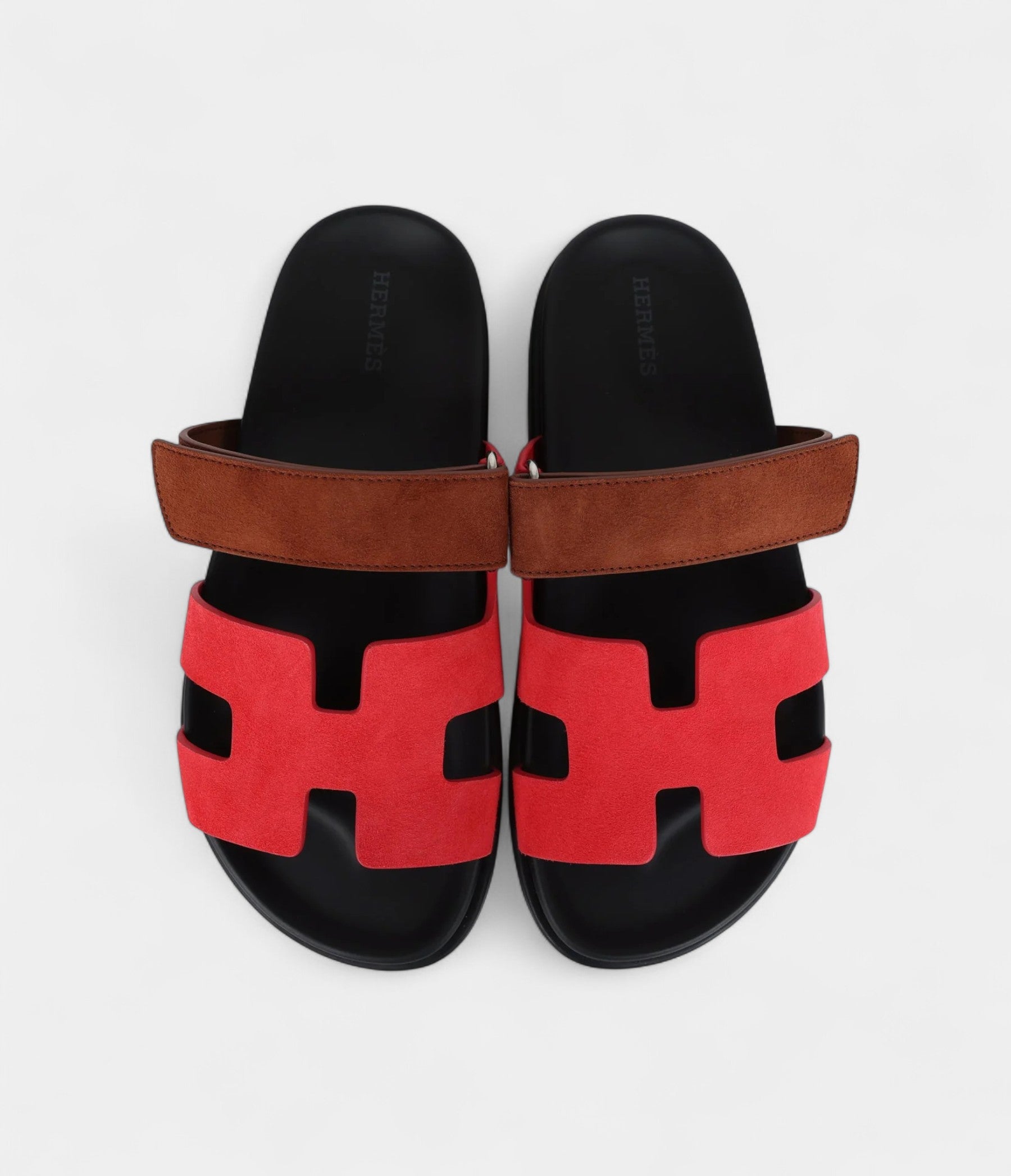 Hermès Chypre Techno Sandal Rouge Cinetique/Gold Suede Palladium Hardware 37 EU