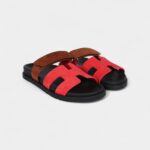 Hermès Chypre Techno Sandal Rouge Cinetique/Gold Suede Palladium Hardware 37 EU