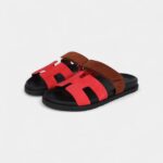 Hermès Chypre Techno Sandal Rouge Cinetique/Gold Suede Palladium Hardware 37 EU