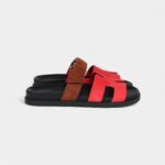 Hermès Chypre Techno Sandal Rouge Cinetique & Gold Suede Palladium Hardware 38.5 EU