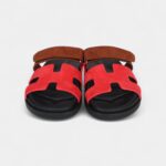 Hermès Chypre Techno Sandal Rouge Cinetique & Gold Suede Palladium Hardware 38.5 EU