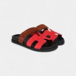 Hermès Chypre Techno Sandal Rouge Cinetique & Gold Suede Palladium Hardware 38.5 EU