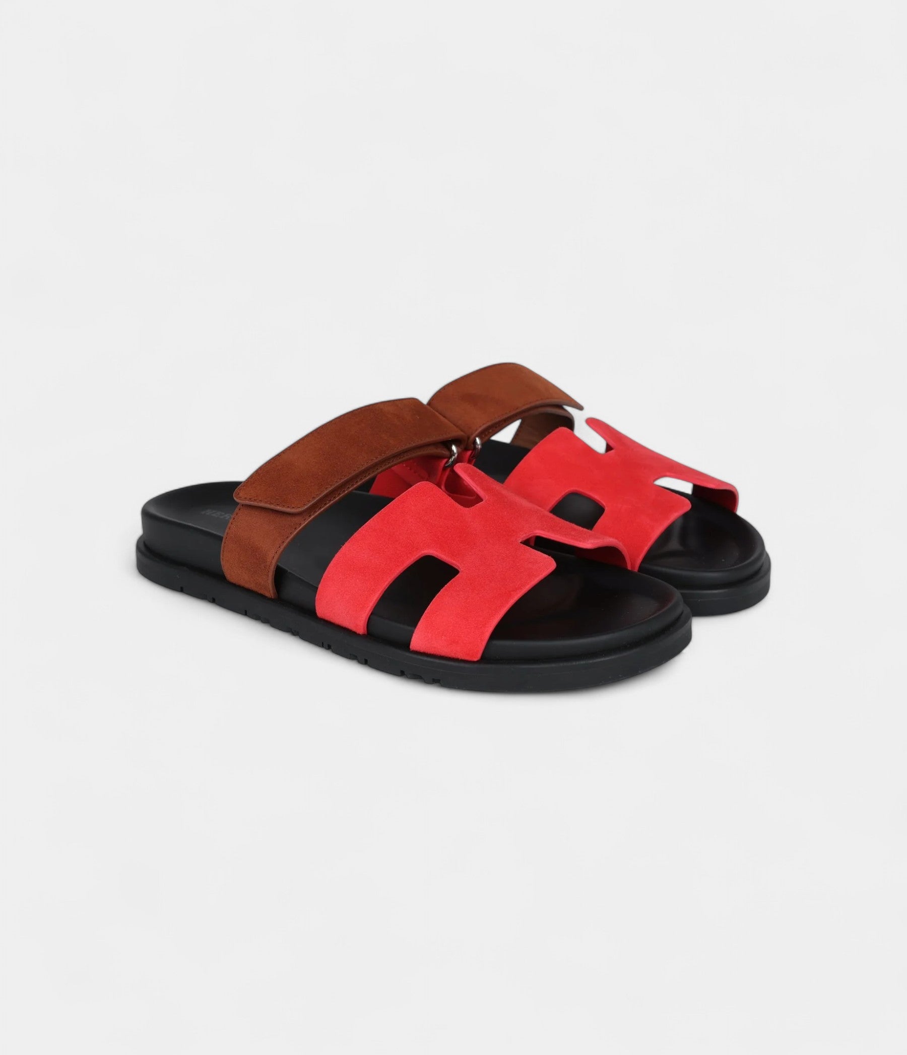 Hermès Chypre Techno Sandal Rouge Cinetique & Gold Suede Palladium Hardware 38.5 EU