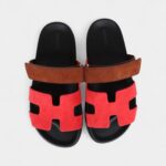 Hermès Chypre Techno Sandal Rouge Cinetique & Gold Suede Palladium Hardware 38.5 EU