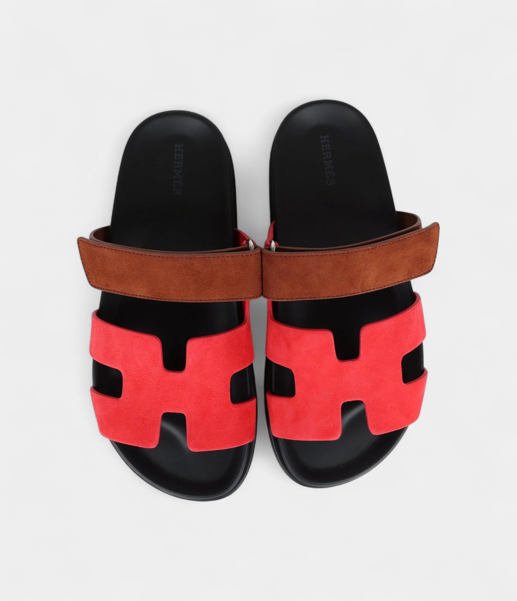 Hermès Chypre Techno Sandal Rouge Cinetique & Gold Suede Palladium Hardware 38.5 EU