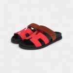 Hermès Chypre Techno Sandal Rouge Cinetique & Gold Suede Palladium Hardware 38.5 EU