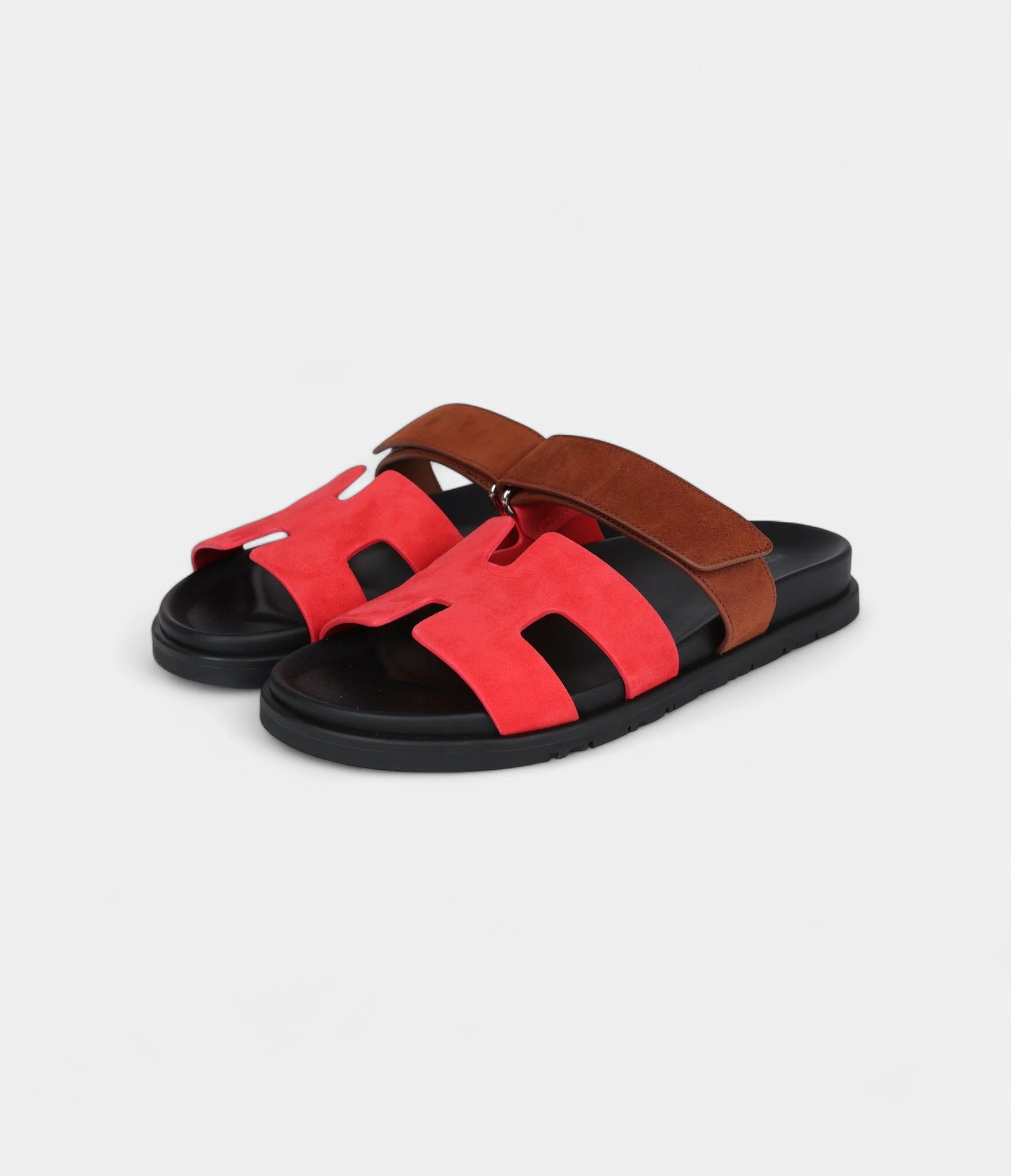 Hermès Chypre Techno Sandal Rouge Cinetique & Gold Suede Palladium Hardware 38.5 EU