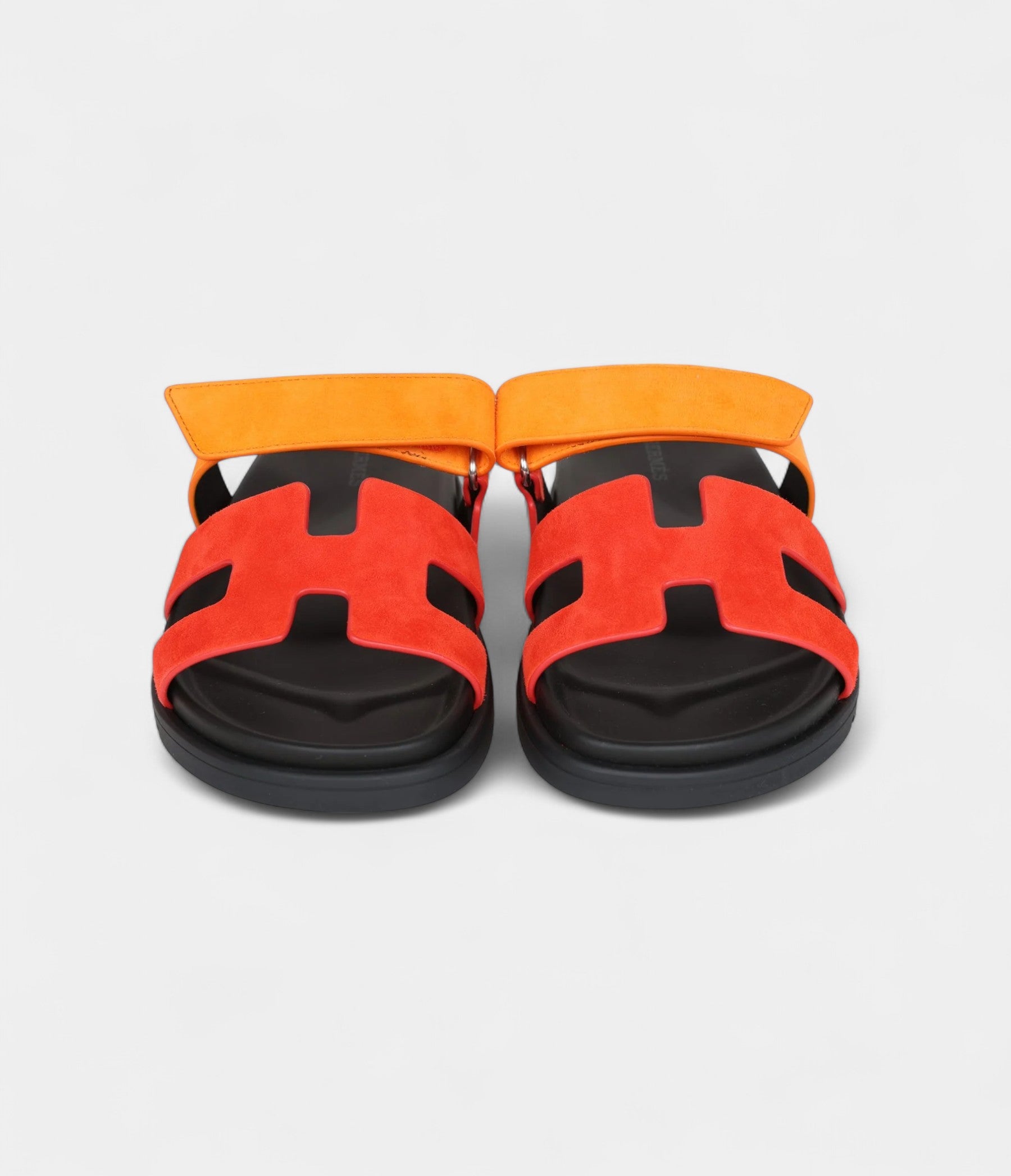 Hermès Chypre Techno Sandal Sunset & Rouge Ecarlate Suede Palladium Hardware 37.5 EU