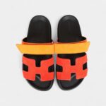 Hermès Chypre Techno Sandal Sunset & Rouge Ecarlate Suede Palladium Hardware 37.5 EU
